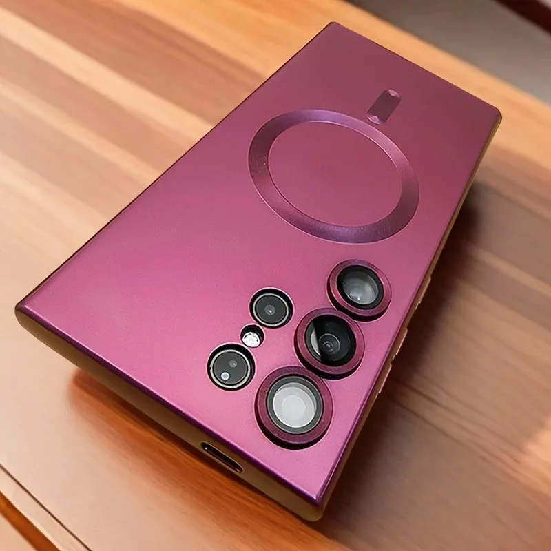 Luxury Magnetic Wireless Charging Matte Phone Case For Samsung Galaxy S25 Edge S24 Ultra S23 S22 S21 Plus Shockproof Soft Cover