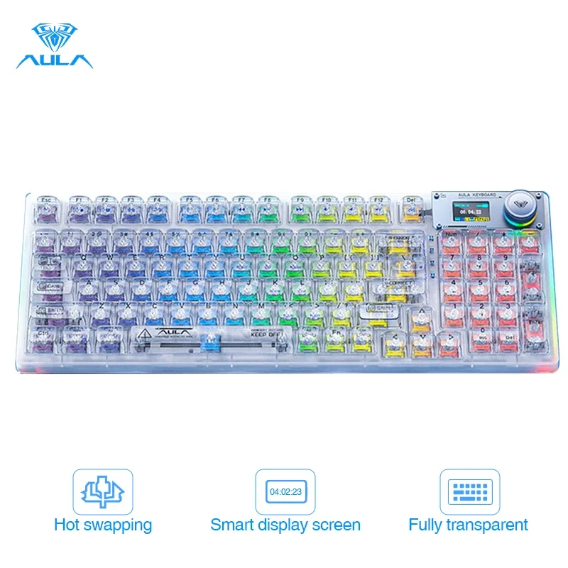 Imagem -06 - Teclado Mecânico sem Fio Bluetooth Hot Swappable Design Ergonômico Rgb Transparente Retroiluminado Jogo Modos Aula-f98pro