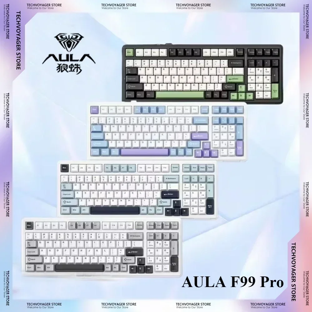 AULA F99 Pro Mechanical Keyboards 98 Keys RGB Hot Swap Wireless Bluetooth Tri-Mode Customized Gaming Keyboard PC E-Sports Gifts