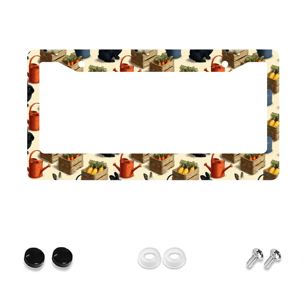 

1 шт., рамка номерного знака с 2 отверстиями в стиле ретро, красочный кролик и растительный узор, алюминиевый материал, 6x12 дюймов с набором винтов, весело