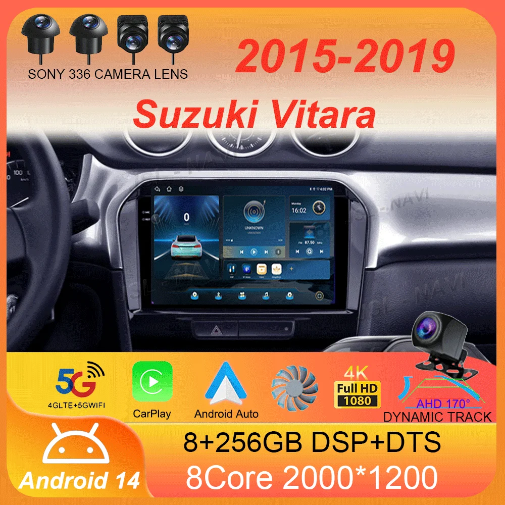 

Автомобильный радиоприемник Android 14 Carplay для Suzuki Vitara 2015-2019 навигация GPS мультимедийный плеер стерео Wi-Fi + 4G авто DSP BT 360 камера