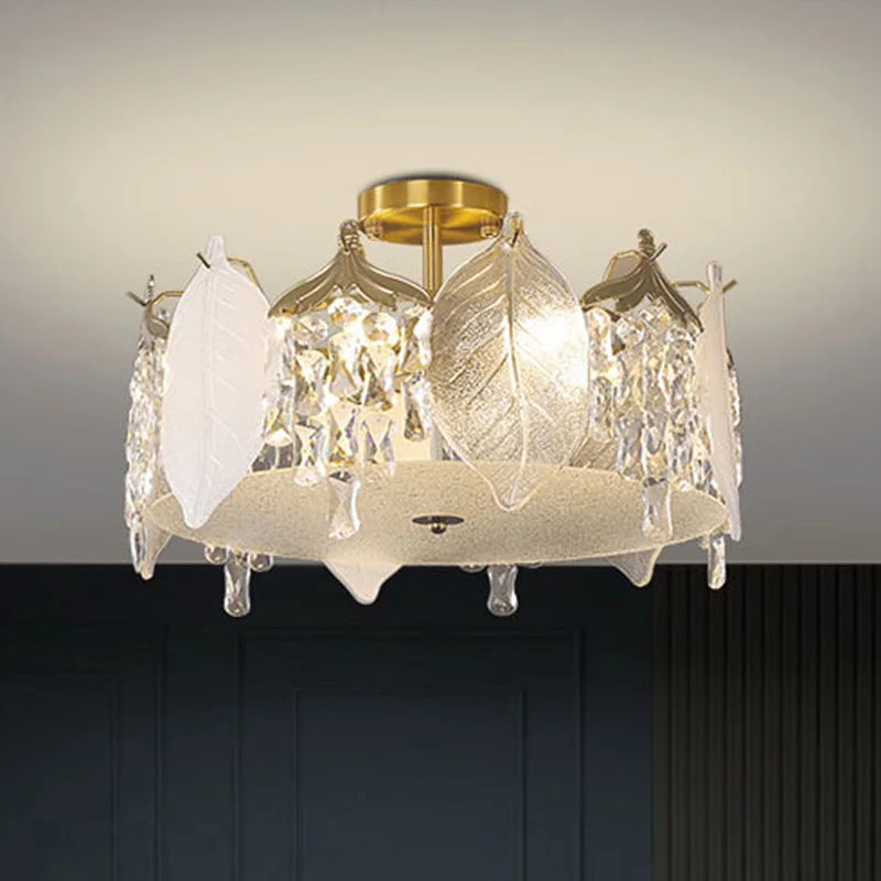 

French Crystal Leaf Light Luxury Chandelier Dining Room Modern Living Room Main Duplex Villa Master Bedroom Simple Headlight