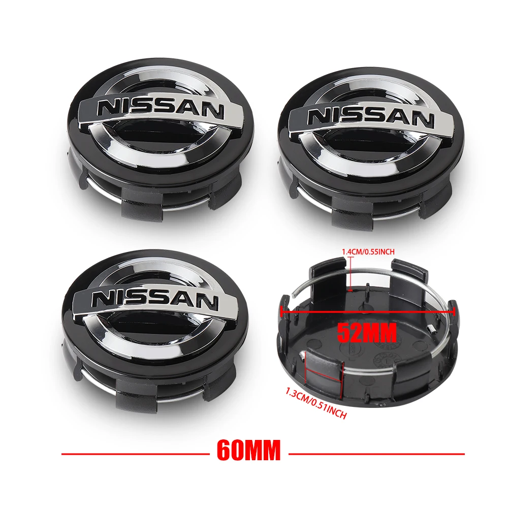 4 pz 54MM/60MM per Nissan Qashqai J11 J10 Leaf X-Trail T32 T33 marzo Tiida calci Versa Juke Car Wheel Center Hub Caps Logo Cover