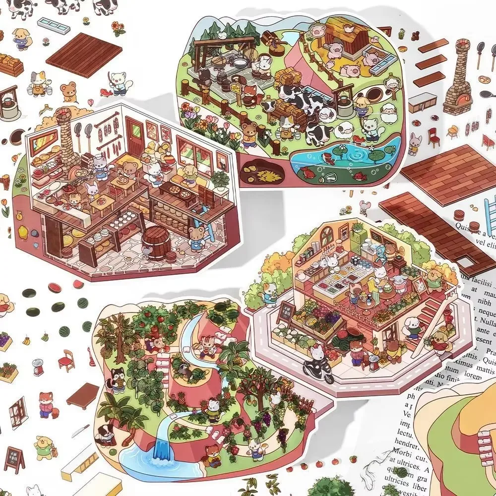 2.5D DIY Cartoon Farm Ranch Landscape Sticker Pocket Cabin Scene Game Stickers Christmas Gift for Kid Child
