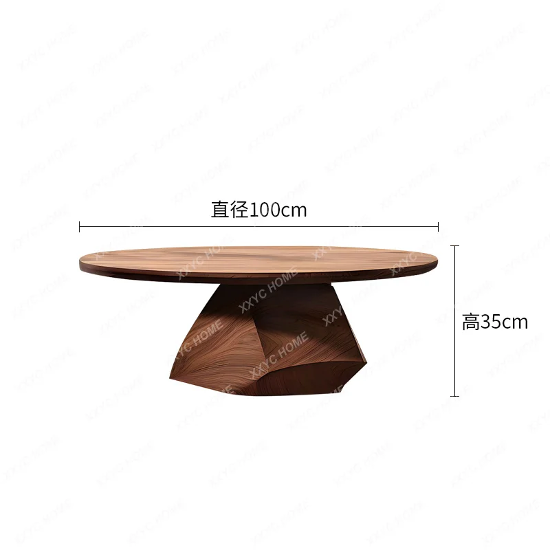 X40 Creative Coffee Table Walnut Art Side Table Villa Living Room Light Luxury High Sense Solid Wood Round Table