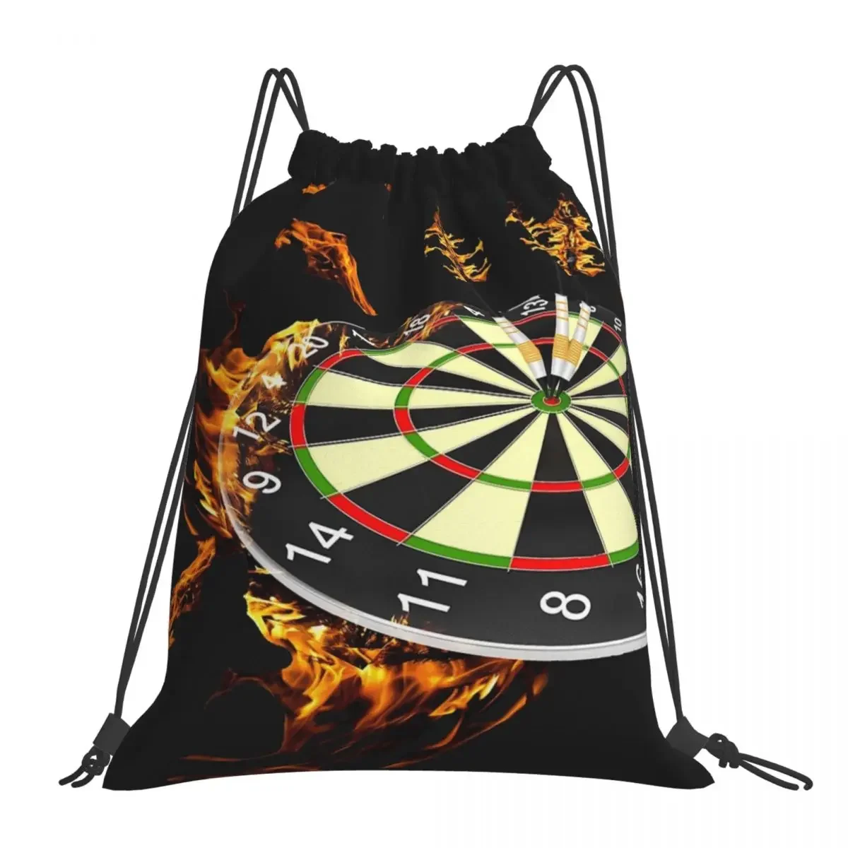 Flaming Dart Board Backpacks Casual Portable Drawstring Bags Drawstring Bundle Pocket Storage Bag BookBag For Travel Students