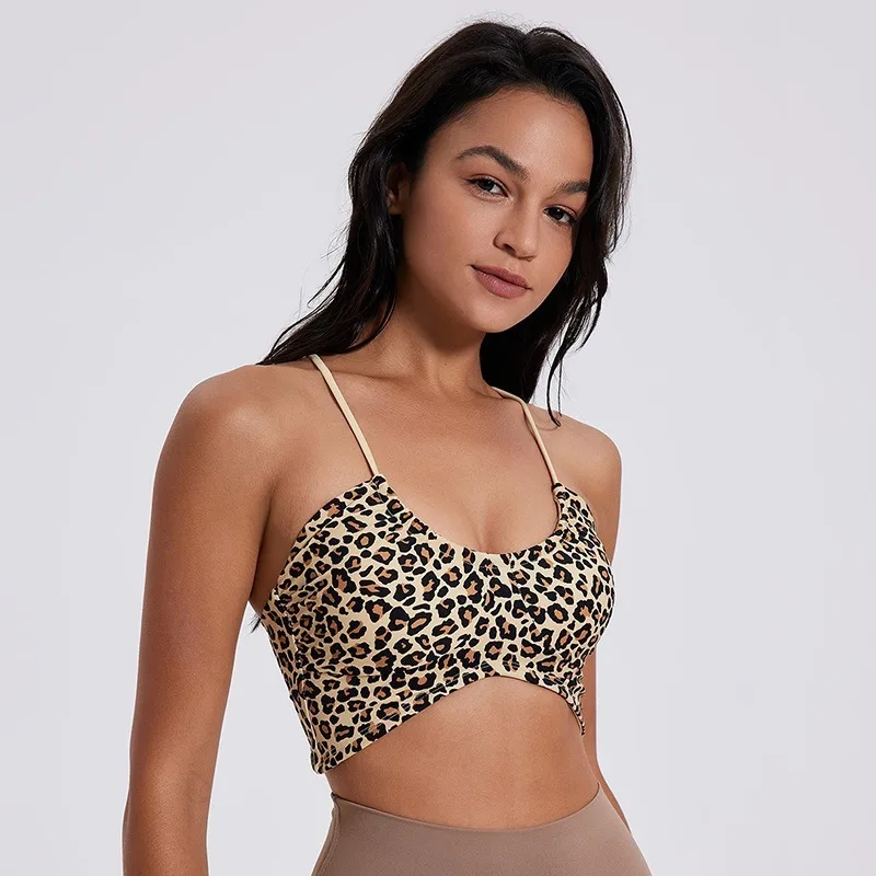 

Sexy Leopard Print Yoga Camisole Bra Women's Sports Outerwear Top Running Bras Breathable Soft Gym Fitness Vest