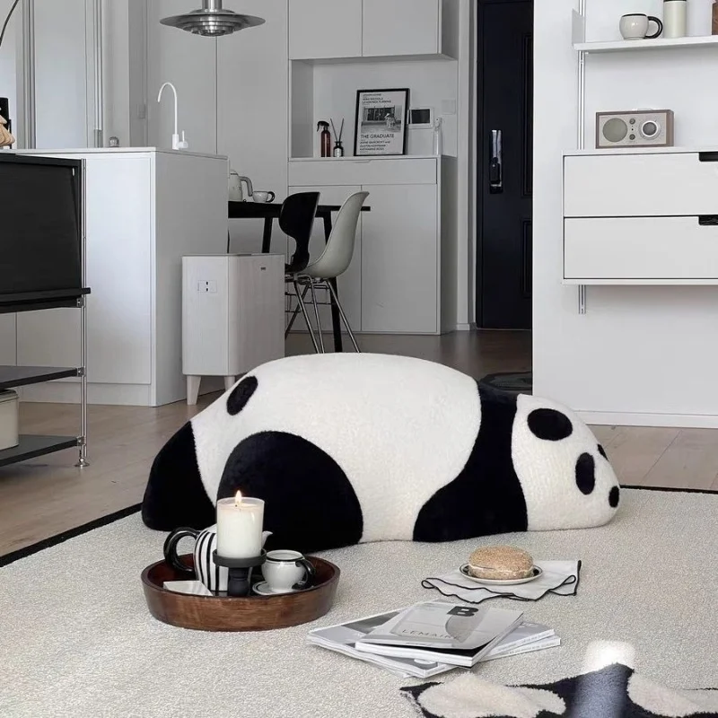 Simple Figurine Lying-Down Panda Floor Plush Ornaments Living Room Creative Miniatures Indoor Decoration Housewarming Gift