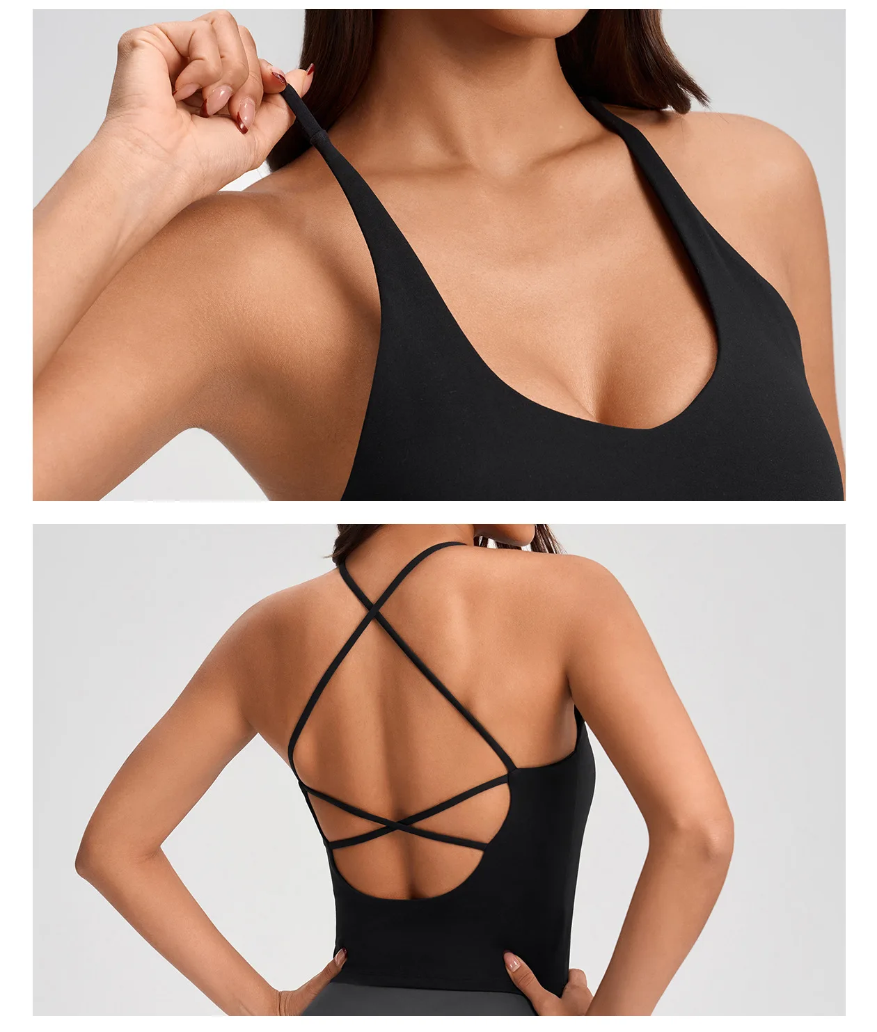 Women's Criss Cross Back Yoga Tank Top, Push Up Padded Fitness Sports Vest, Thin Straps Workout Gym Yoga Tops