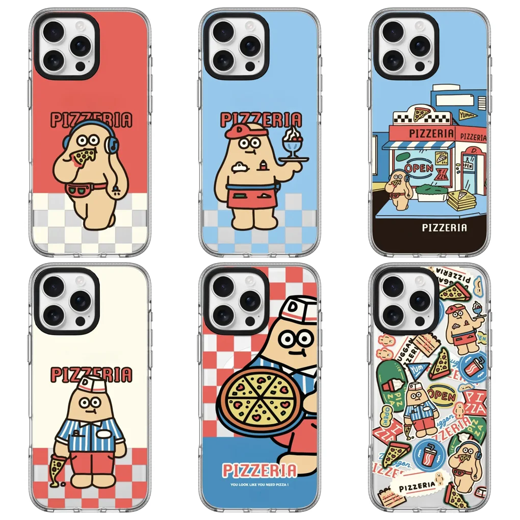 

Cartoon Pizza Transparent Border Magnetic Phone Case Cover for IPhone 16 15 14 13 Pro Max Case