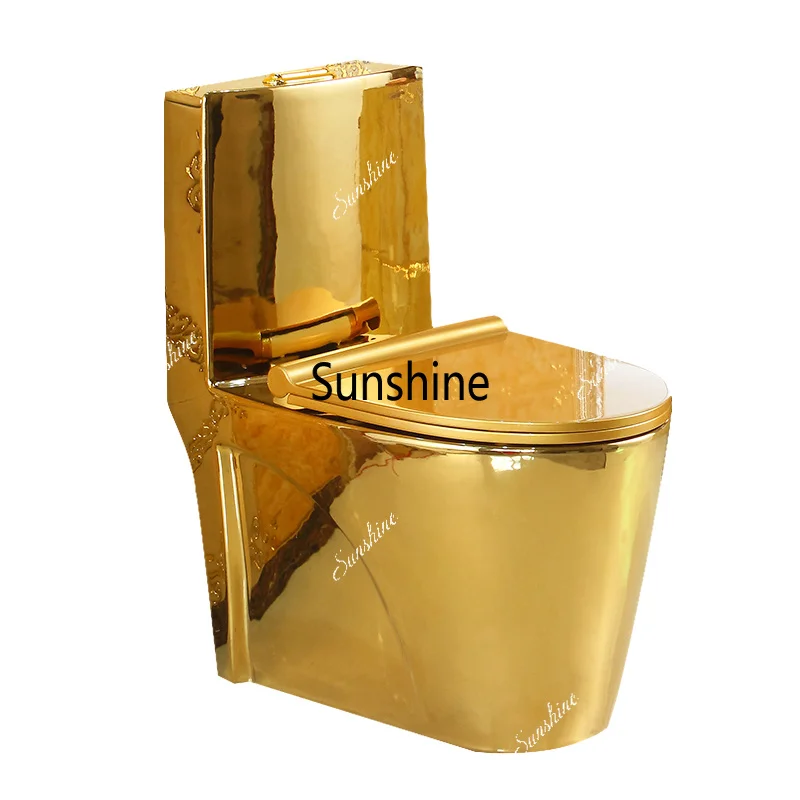 Inodoro doméstico personalizable con borde de estilo europeo, chapado en oro, Super Vortex 8.0 de gran tamaño