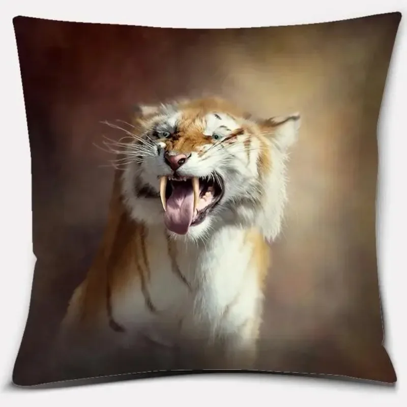 Tiger and lion animal print pattern cushion cover for home living room sofa office car decoration square throw pillow pillowcase