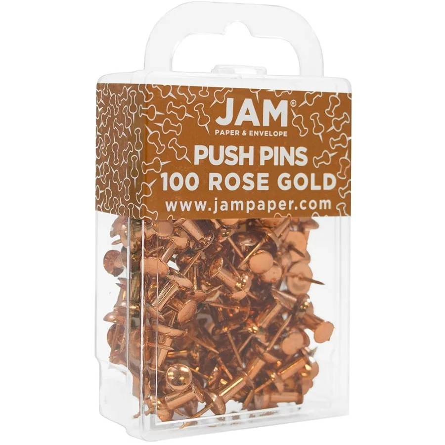 Rose Gold Push Pins for Office and Home Use 1 Inch Length 100 Pieces per Pack Stylish and Durable Metal Push Pins for Bulletin