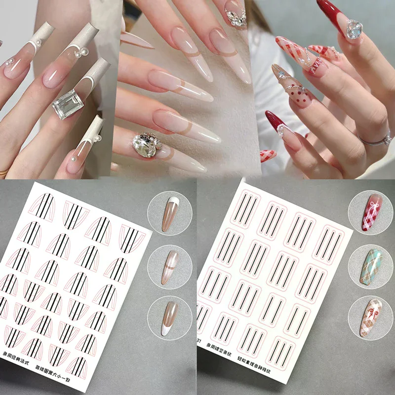 1 시트 투명 프렌치 매니큐어 가이드 스티커 강력한 접착 네일 아트 데칼 프렌치 매니큐어 DIY 스텐실 3D 스타일링 도구