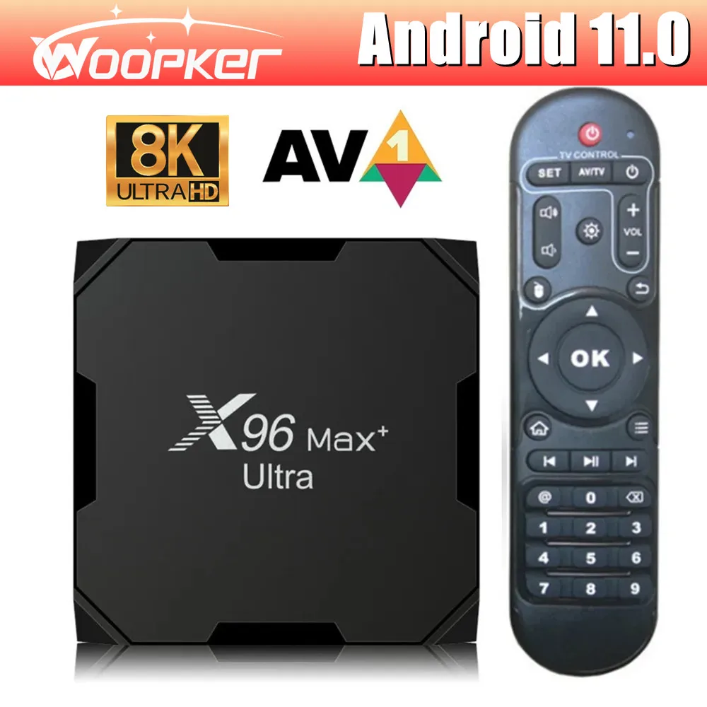 

ТВ-приставка Woopker X96 MAX Plus, 8K, Ultra, Android 11, четырехъядерный Amlogic S905X4, 4 Гб, 32 ГБ, 64 ГБ, AV1, медиаплеер, Двойной Wi-Fi, BT ТВ-приставка