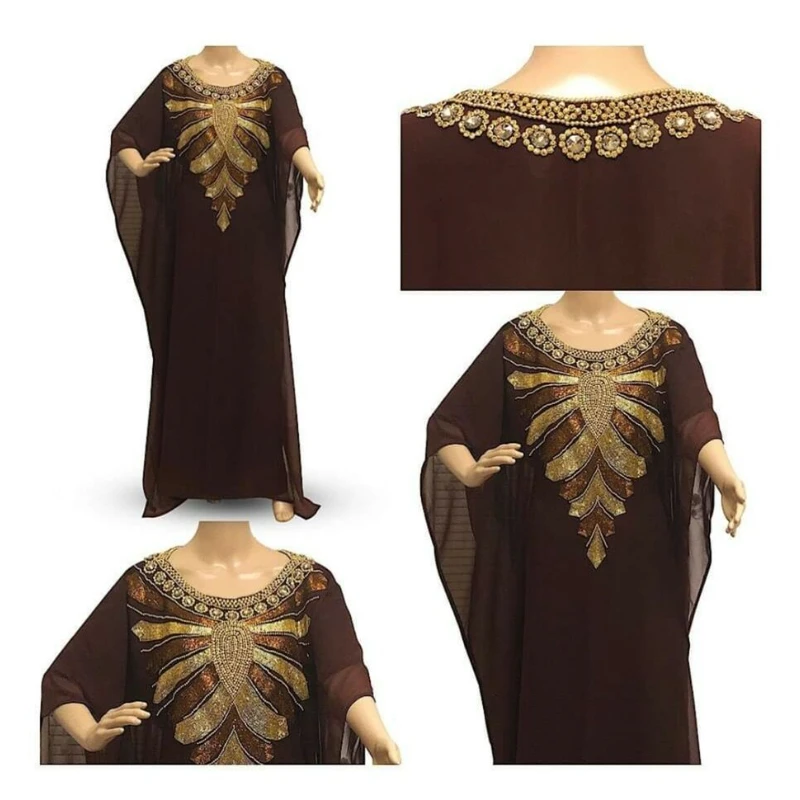 

Women Brown Dubai Gown Moroccan Fine Activity Dress Long Dress 54 Inches