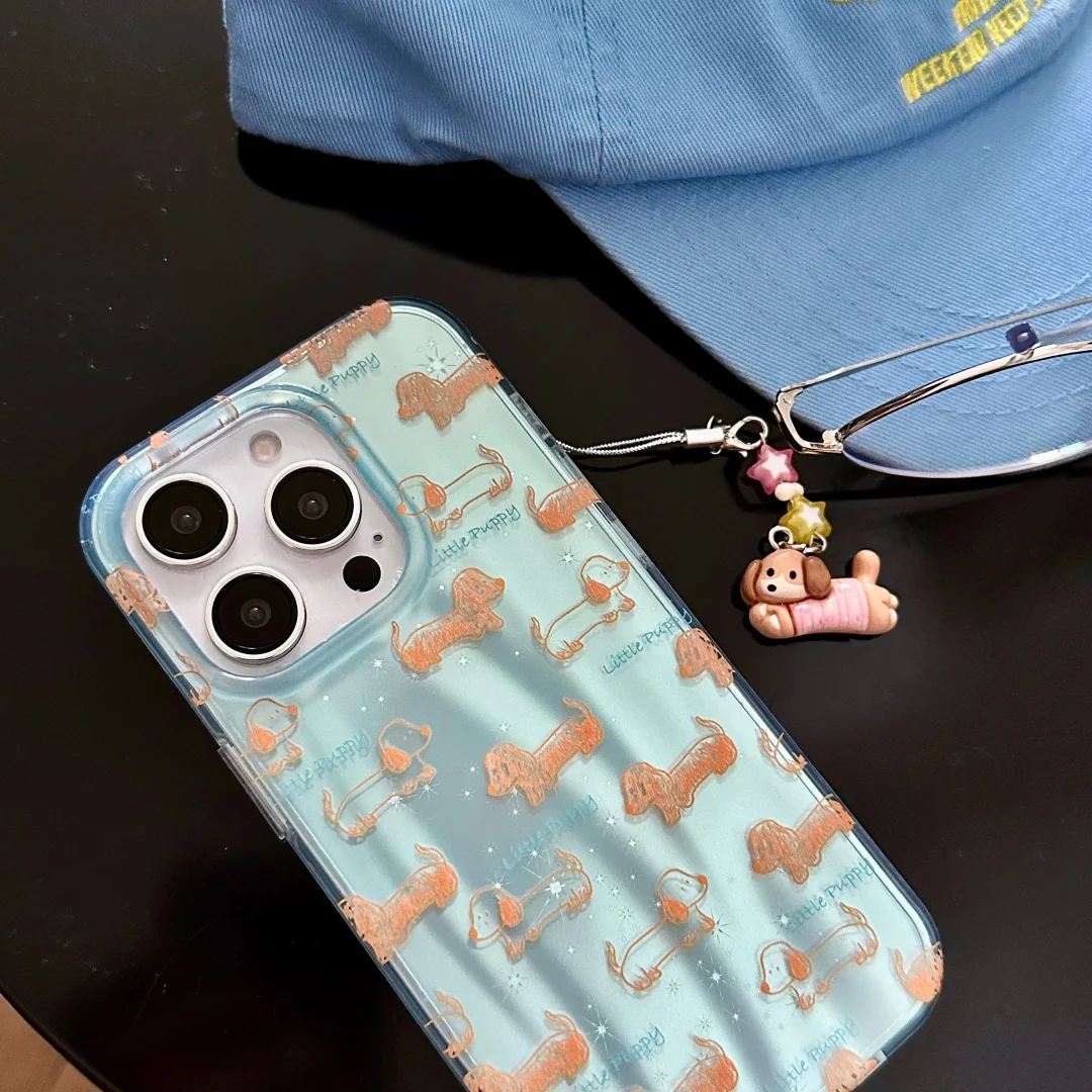 Корейский силиконовый мягкий чехол для телефона с милой таксой и вихревым узором для iPhone 16 Pro Max 15 14 13 Pro Max, защитный чехол с забавным животным ﻿ ﻿