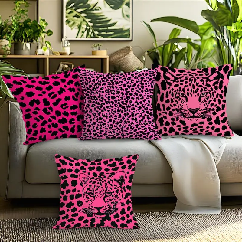 Pink Leopard Pattern Pillowcase Suitable For Home Bedroom Car Office Decoration Living Room Sofa Cushion Cover Pillow Case