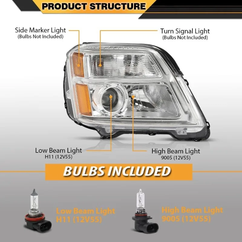 مجموعة المصابيح الأمامية المتوافقة مع GMC Terrain SLE/SLT 2010-2015، Fit GMC Terrain SL 2015، عدسة شفافة من الكروم الإسكان العنبر