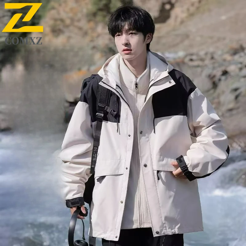 

New 3-in-1 Men Jacket 2025 Fashion Outdoor Skiing Detachable Wool Windbreaker Hiking Camping Waterproof Wear Resistant Coat