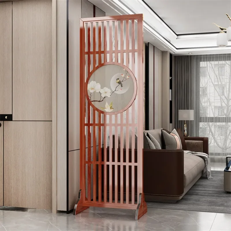 New Chinese Style Flower Moon Round Wooden Entrance Screen Partition Simple Living Room Entry Door Blocking Decoration