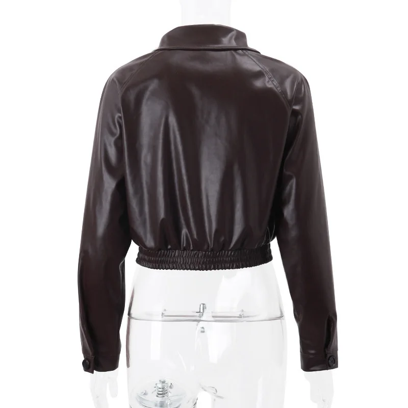 2026 New Autumn Retro Long Sleeves Solid Color Coat Lapel Zipper PU Leather Jacket All-match Simple Style Fashion Temperament