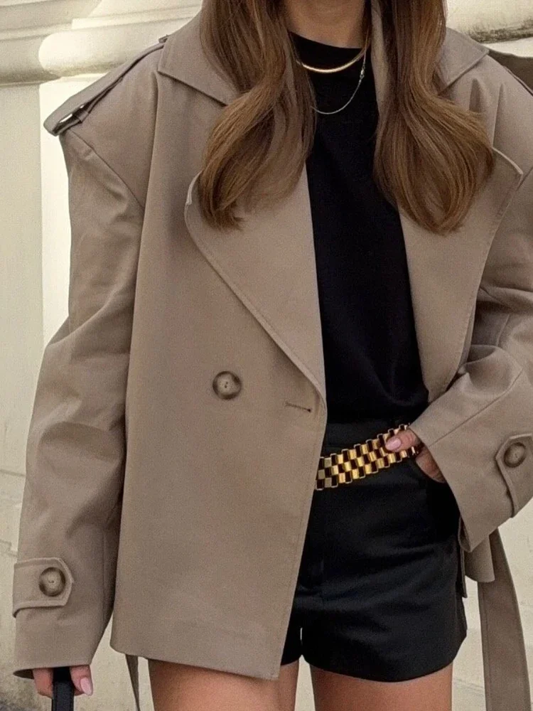 Elegant Lapel Collar Waist-Defining Trench For Women Commute Solid Long-Sleeve Lace-Up Outwear Autumn Women's Trench Coat