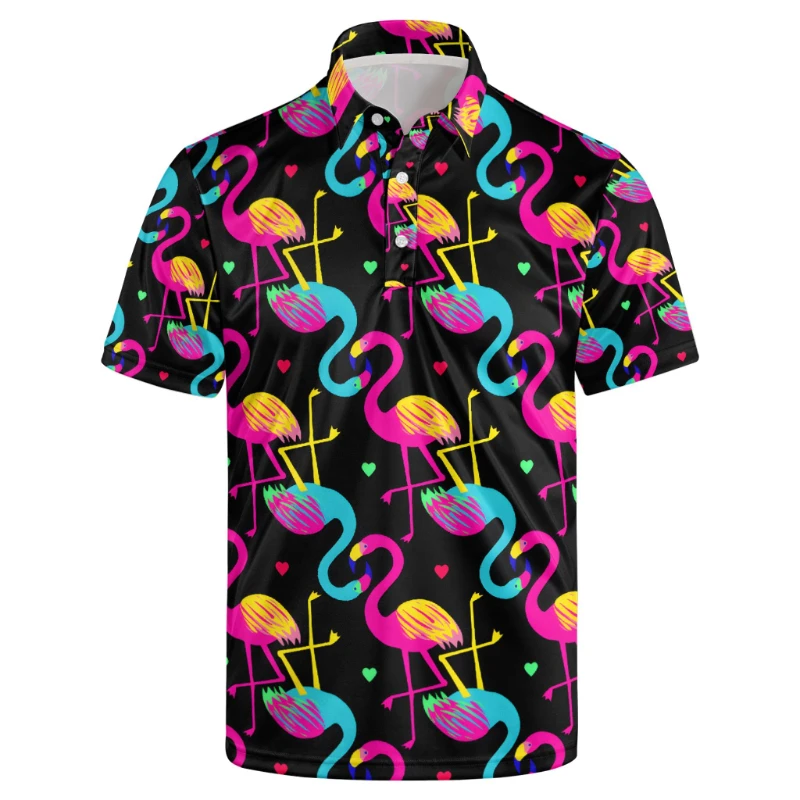 Flamingos Graphic Polo Shirts Men 3D Print Cartoon Trending Golf Shirt Summer Short-Sleeve Hawaiian Style Luxury POLO Wear Tops