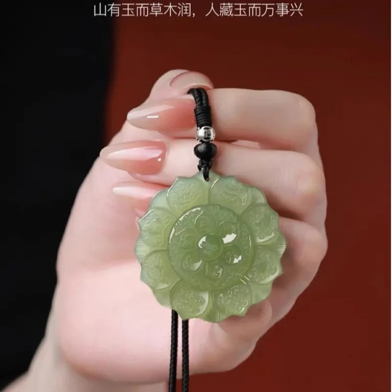 Hetian Six-Character Mantra , Unisex Treasures Amulet, Eight Auspicious Jade Pendant