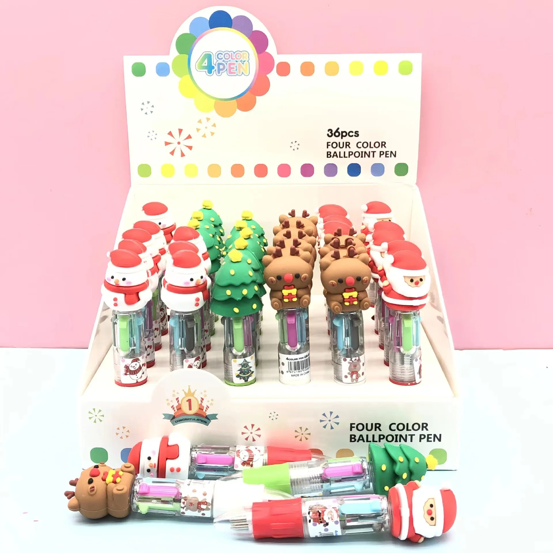 4 Colors Merry Chrismas Santa Claus Snowman Tree Deer Cartoon Ballpoint Pen Cute School Office Supply Stationery Multicolor Pen