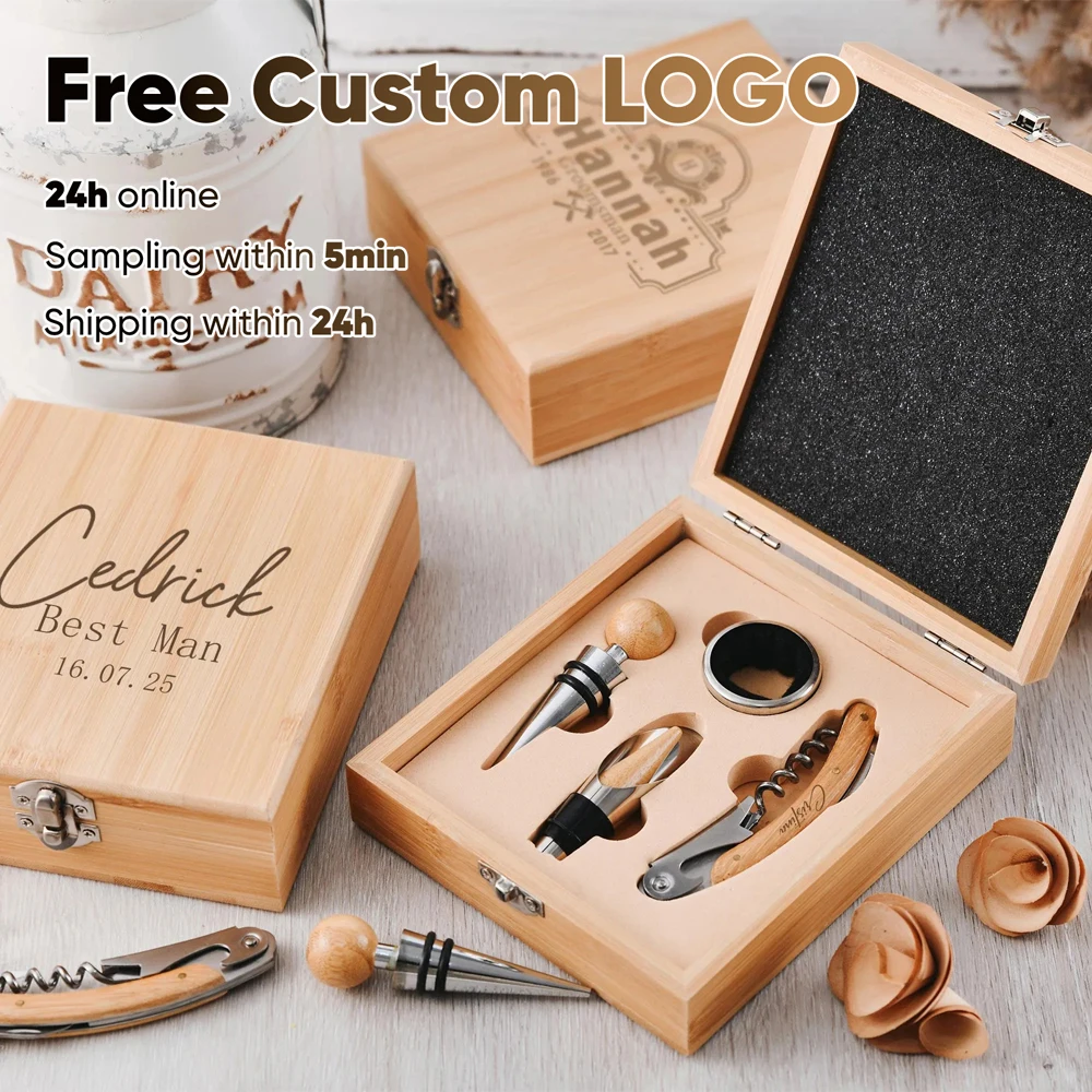 

Бесплатная персонализированная гравировка, штопор с деревянной ручкой, профессиональная открывалка для вина, подарочный набор, открывалка для отца, свадебные подарки на День святого Валентина