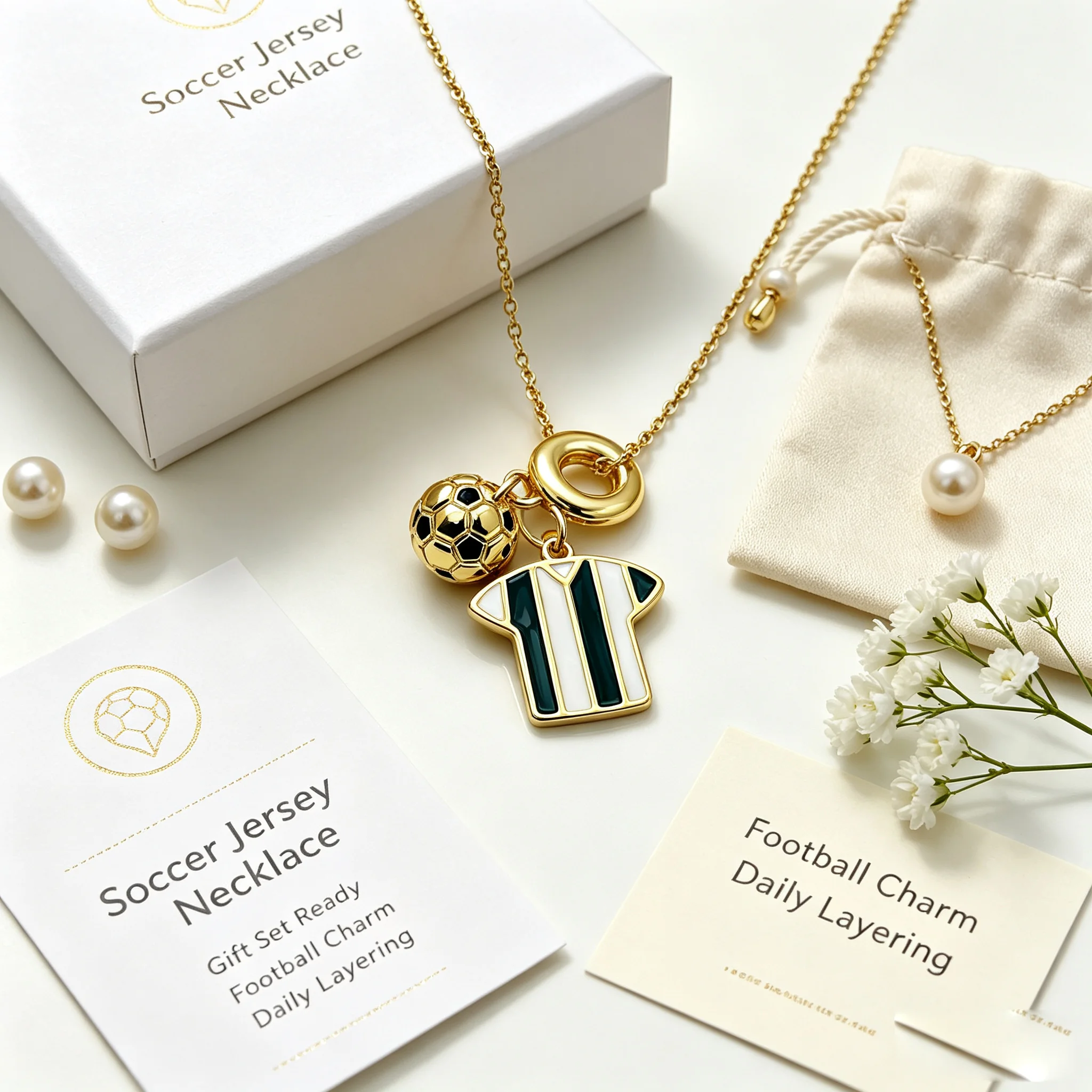 Soccer Jersey Football Ball Pendant Necklace Gold Color Enamel Sports Necklaces for Men Women Fans Fashion Jewelry Souvenir Gift