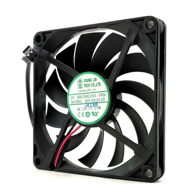 Yonglin DFC801012H DC12V 2.9W 8cm 8010 2-Wire Mute Ultra-Thin Cooling Fan