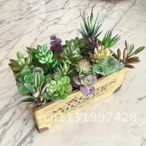 Fake Mini 18pcs Artificial Flocking Succulent Plants Unpotted Lotus Succulents Plant Landscape Decorative Garden Arrange Decor