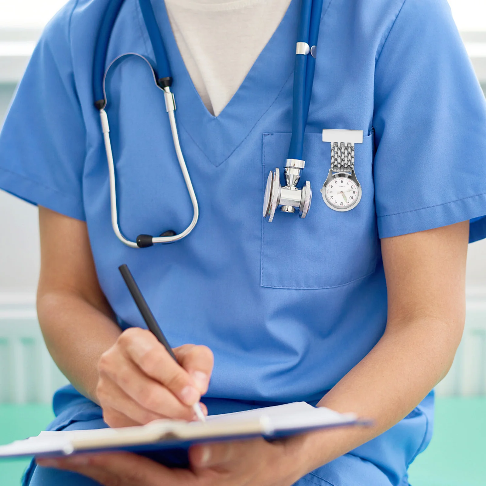 

VALICLUD Nurse Fob Watch Digital Electronic Pocket Watch Silver Alloy Floral Clip for Doctors Ladies Smart Hanging Timepiece