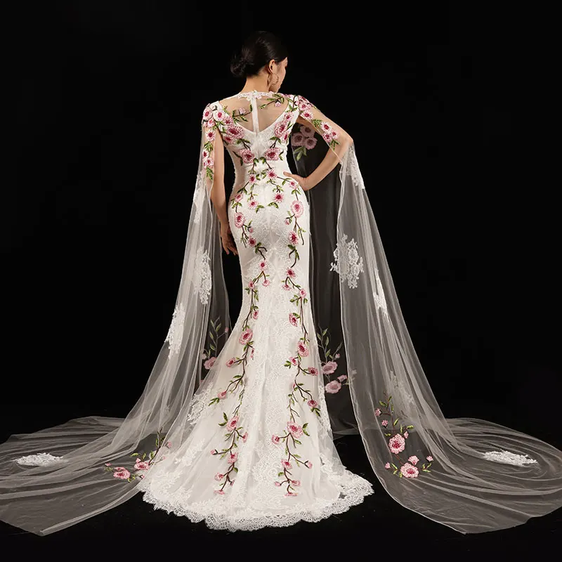 Baisha-vestido de novia de lujo con flores de encaje, vestido de noche de graduación con diamantes de imitación, falda dividida personalizada, H1544