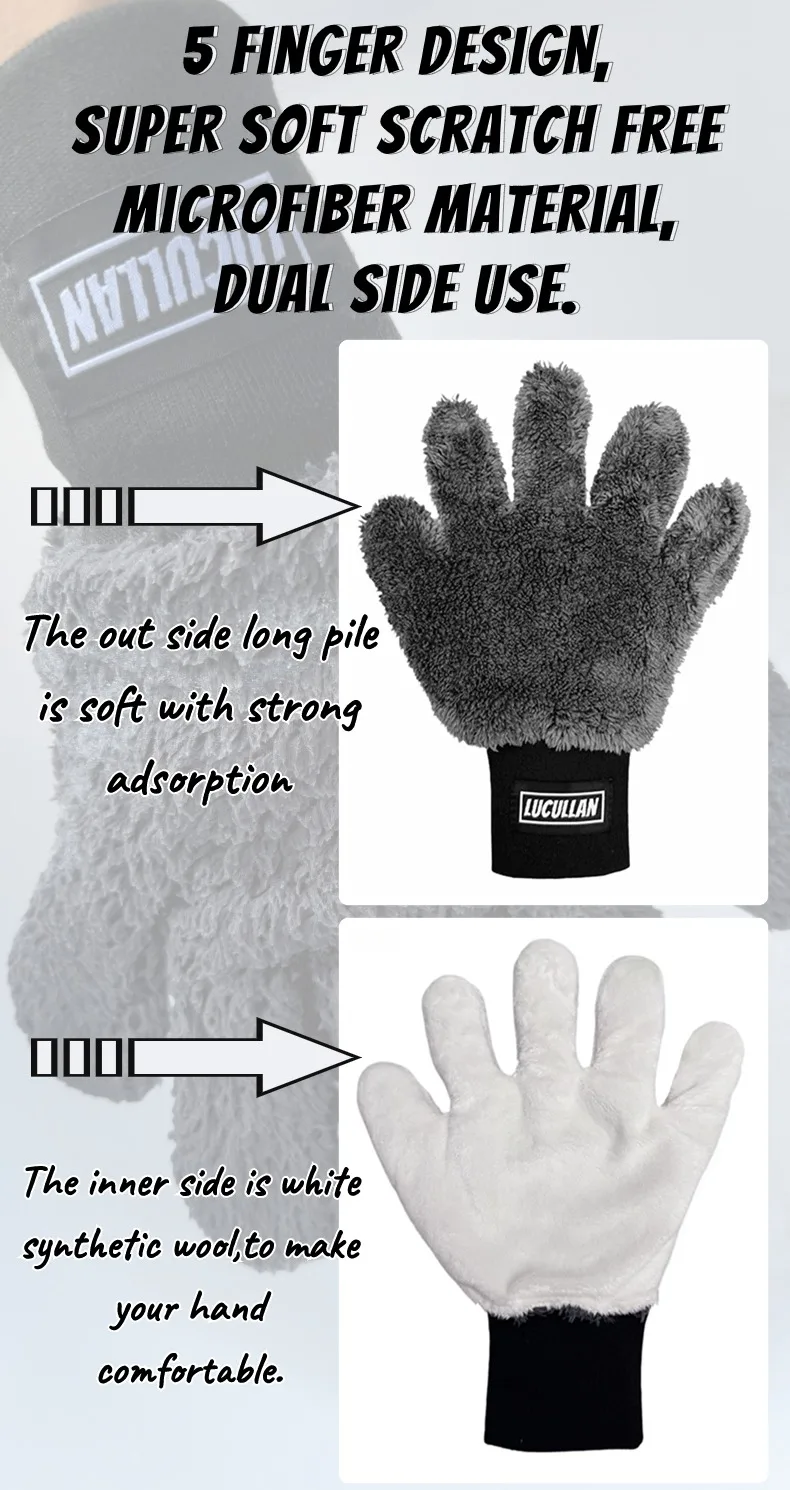 Lucullan Doppelseitiger 5-Finger-Handschuh aus Mikrofaser, superweich, kratzfrei, Flexibilität, entspricht jede Form – Detail 2