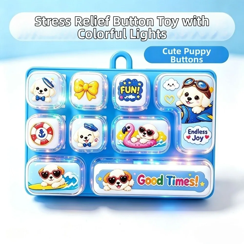 Cartoon 9 Key Keyboard Keychain Animals Mini Stress Relief Fidget with Lights Pressable Key Fingertip Button Keyring Travel Use