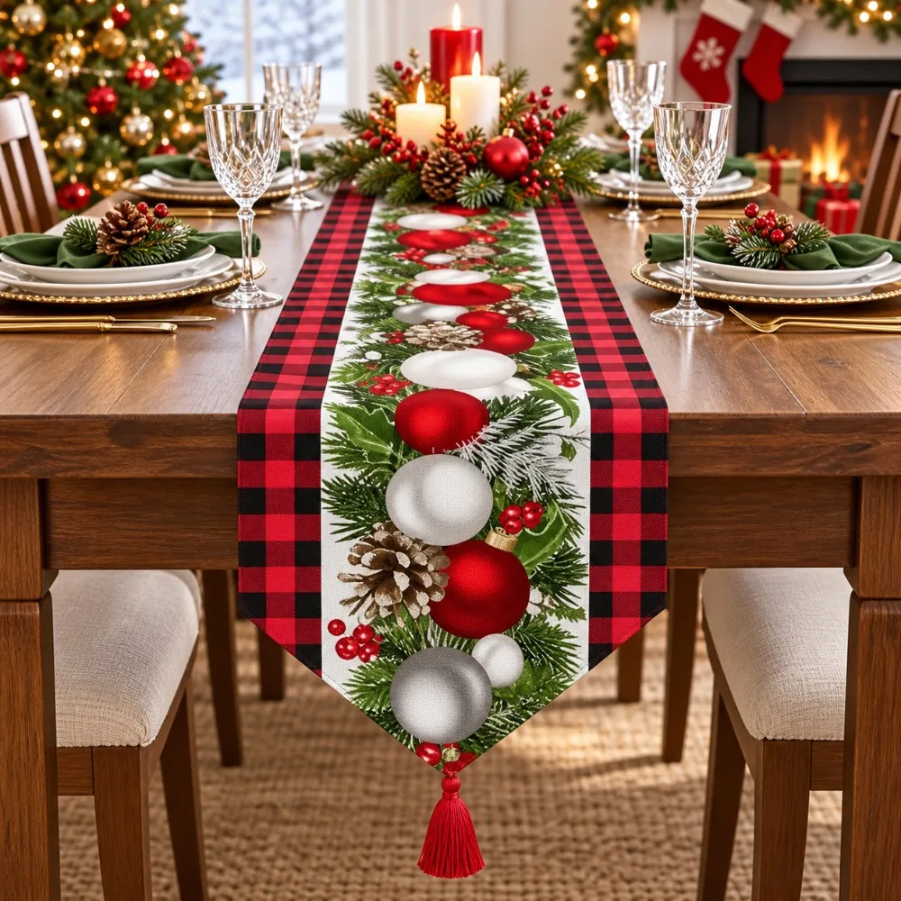 New Santa Claus Christmas Table Runner Snowman Elk Christmas Tablecloth New Year Table Decor Navidad Gift
