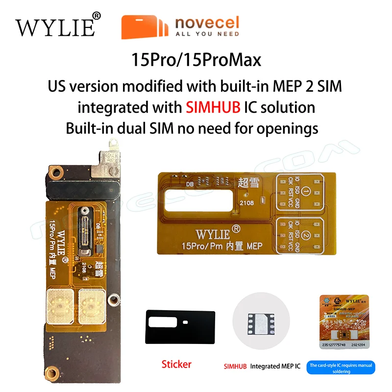 Wylie US Version Esim to Sim Dual Card Flex Ca‮lb‬e for iPhone 15pro max Built-in MEP Integration Solution Support Super Snow IC
