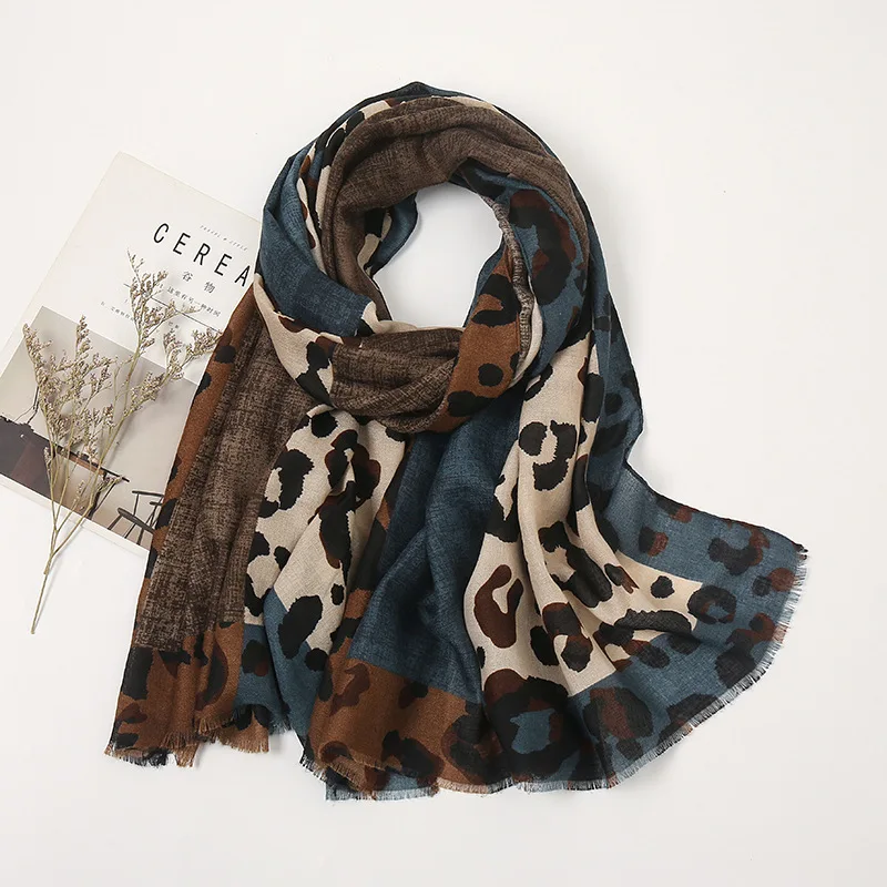 Spring Designer unique luxury brown ladies wild leopard scarf female long scarf shawl thin brown fashionable scarf long shawl