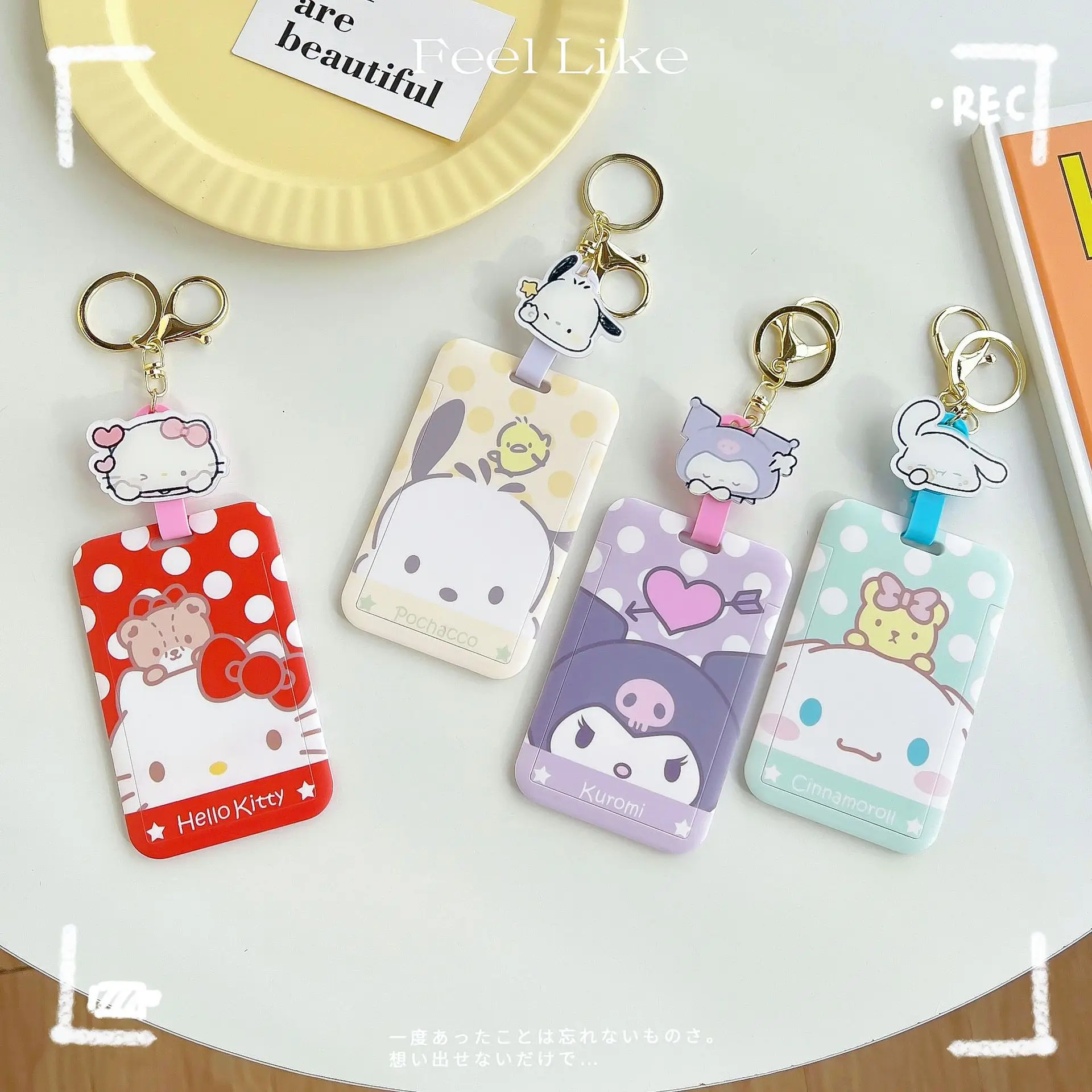 Kawaii Santio Melody Kuromi Cinnamoroll Meal Card Holder Student Card Set Work Card Key Chain Bag Car Key Pendant Students Gift