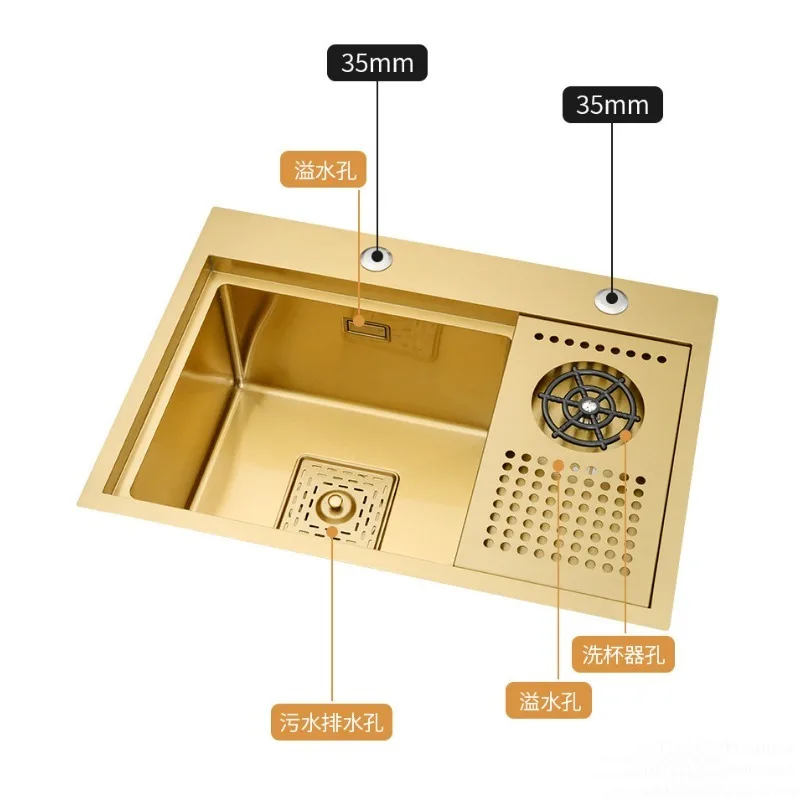 Water Bar Small Sink Golden High Pressure Cup Washer Invisible Belt Cover 304 Stainless Steel Single Slot