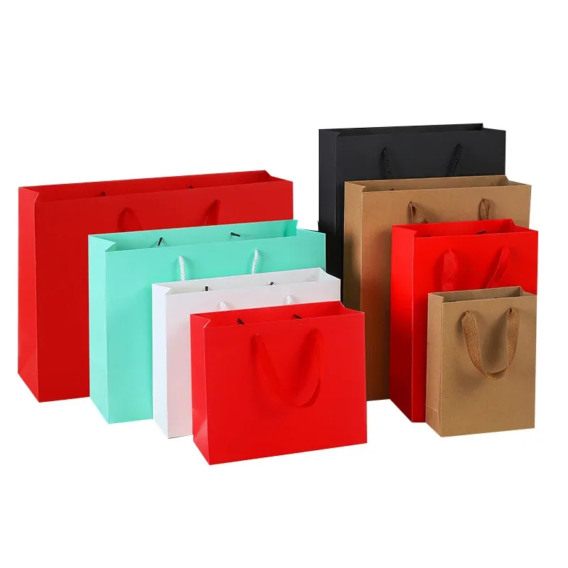 22x10x18cm Horizontal Gift Bags With Handles Multi-function High-end Black Paper Bags Recyclable Environmental Protection Bag