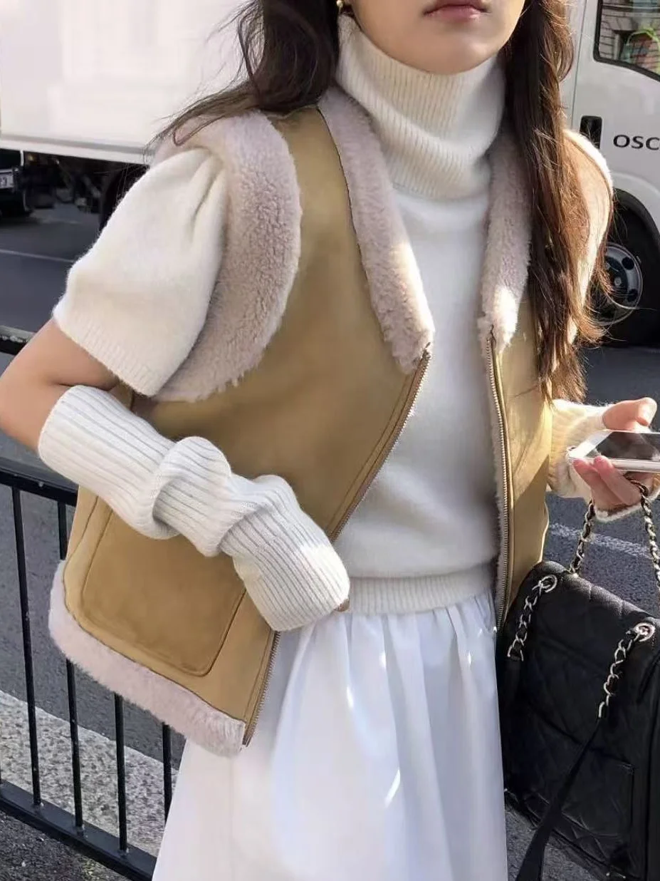 

Korean Faion Lamb Fur Vest Women's Versatile Cute Anti-Aging Warm Reversible All-Match Outerwear