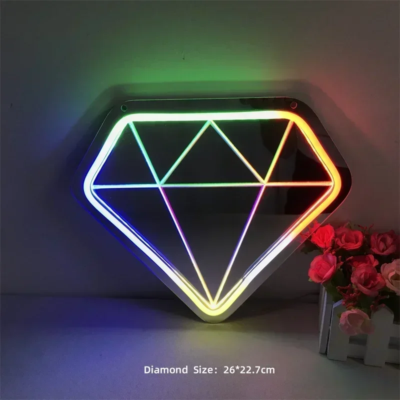 Shine Diamond LED Lights Neon Sign Bar Acrylic Unique Wall Art Decoration Mirror Neon Light for Wedding Decor Colorful Led Sign