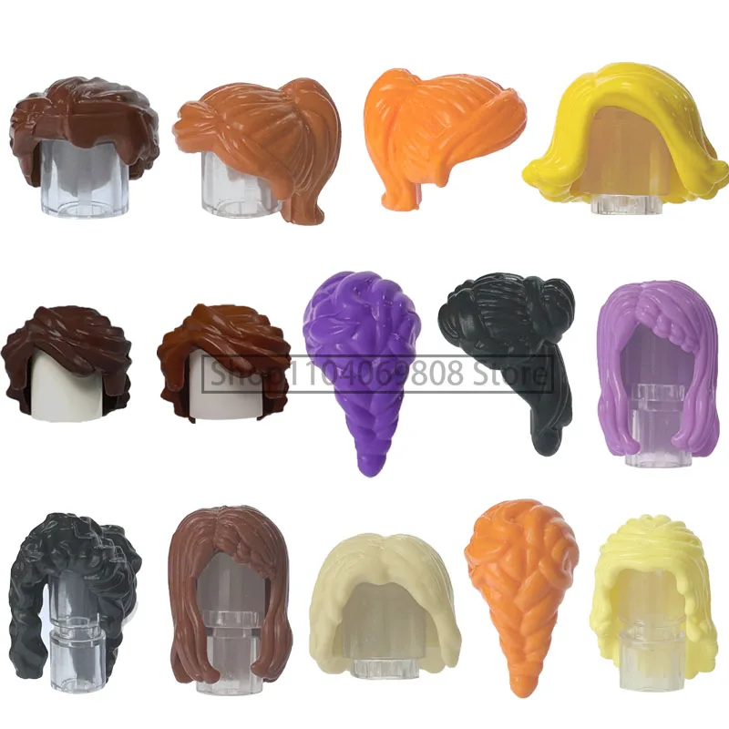 モック-女の子と男の子のためのシティヘアビルディングブロック、レンガのおもちゃ、DIYフィギュア、ボディアクセサリー、ブロンド、ブラウン、ヘアスタイルの部分、子供へのギフト