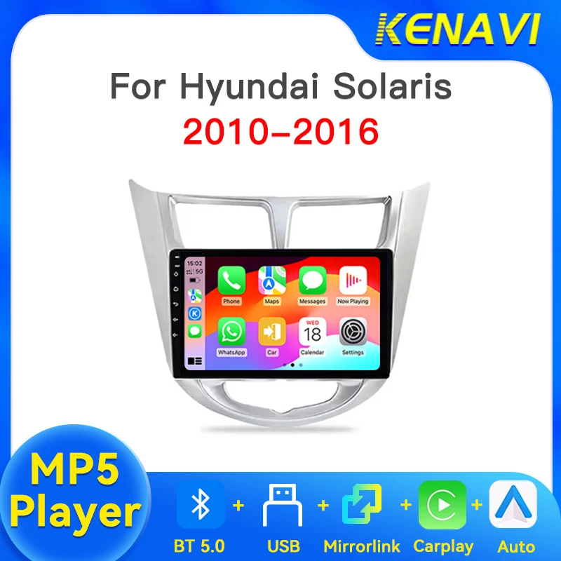 2Din Car Stereo Radio For Hyundai Solaris 2010-2016 Carplay Android Auto Bluetooth 5.0 AM FM RDS MP5 Center Multimedia Head Unit