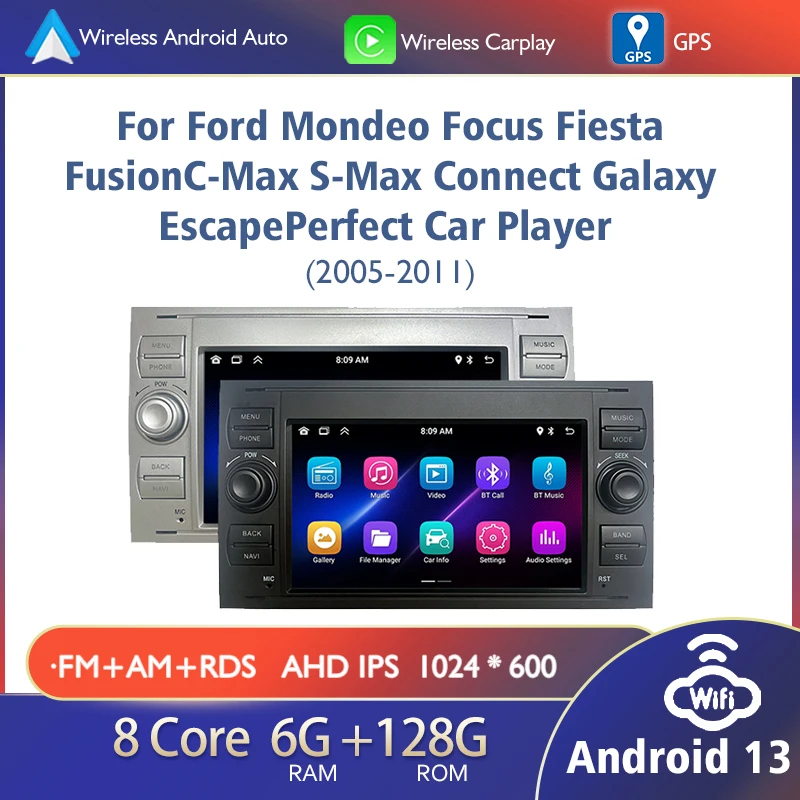 Wireless Carplay Stereo Android Auto Radio Multimedia Player GPS Navigation For Ford Focus Kuga Fiesta Mondeo 4 C-Max Car Radio