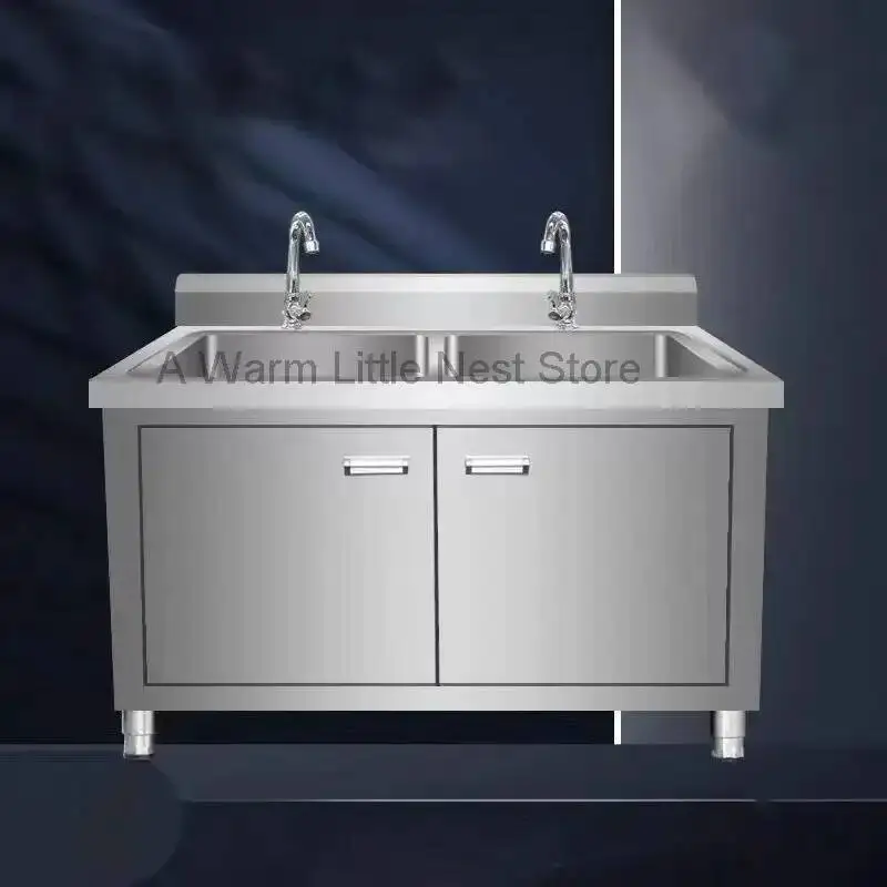 Floor-standing Integrated Vegetable Washbasin Stainless Steel Kitchen Sink Cabinets Commercial Kitchen Washing Sink with Bracket